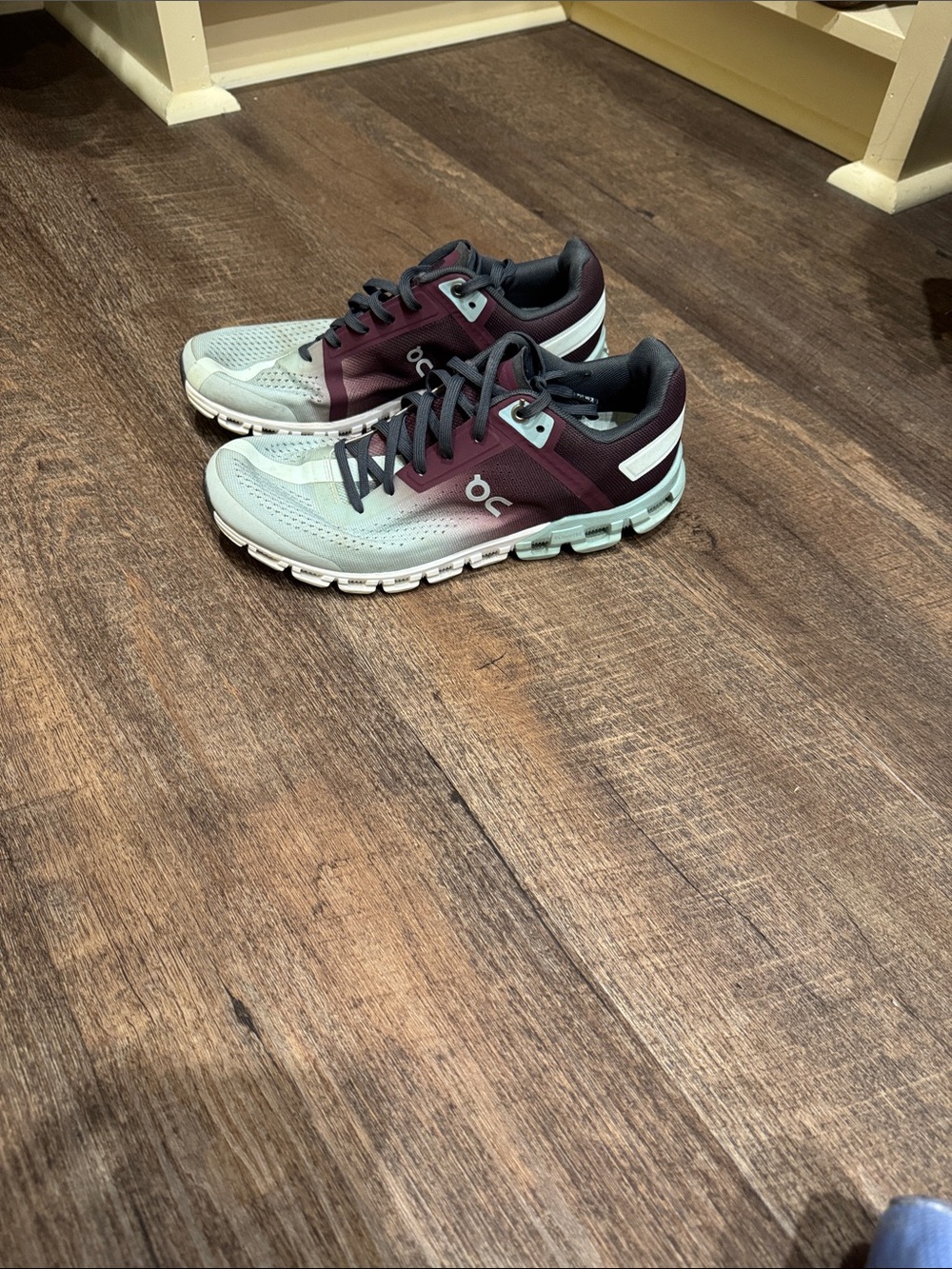 On Running Women's Sneakers in Mint Green and Burgundy